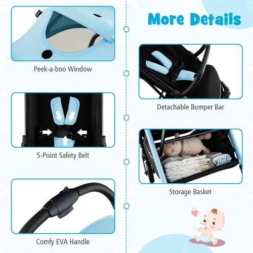Miniatura 5 de BABY JOY Cochecito de bebé ligero, cochecito de viaje compacto para avión, cochecito para bebés y niños pequeños con respaldo y toldo ajustables