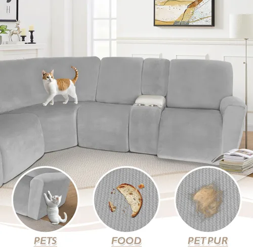 Miniatura 548 de Arfntevss Fundas de sofá seccional reclinable de terciopelo, Funda de sofá seccional de esquina para sofá reclinable, Funda elástica suave