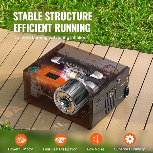 Miniatura 3 de Compresor de aire PCP 4500Psi/30Mpa, bomba de llenado rápido sin aceite de 300 W con apagado automático, doble potencia 12 V CC y 110 V CA