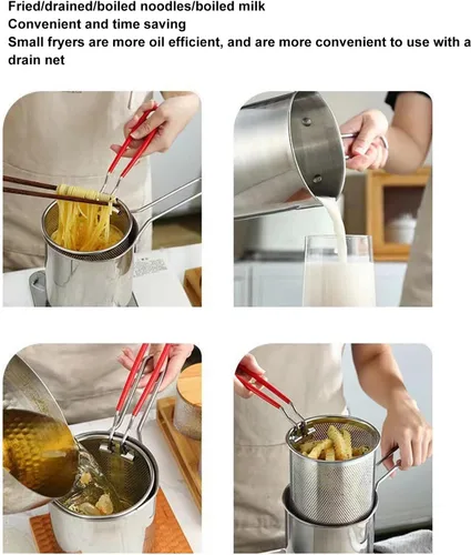 Miniatura 9 de Olla de mano para freír el hogar, olla de acero inoxidable 304, sartén multifuncional para fritos profundos para cocina, papas fritas y pollo