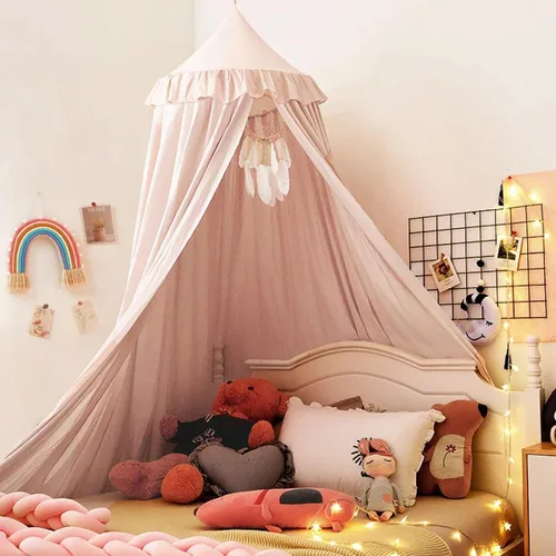 Miniatura 13 de Kertnic - Toldo decorativo para cama de niños, carpa de algodón suave para decoración de habitación de niñas, castillo de princesa de ensueño, Verde