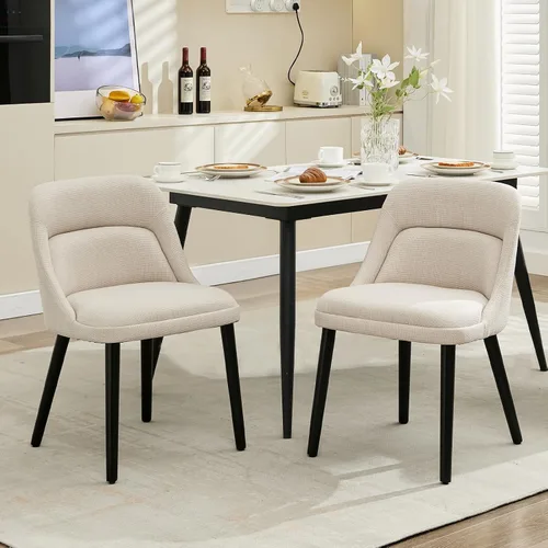 GAOMON Juego de 2 sillas de comedor tapizadas de tela de lino con patas de madera, silla de comedor moderna para cocina, comedor, cafetería, sala de