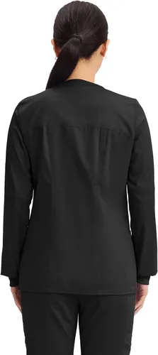 Miniatura 5 de Cherokee Chaqueta médica con cremallera frontal para mujer, 3 bolsillos, elástica en 2 direcciones, suave, transpirable, sarga cepillada, 4315