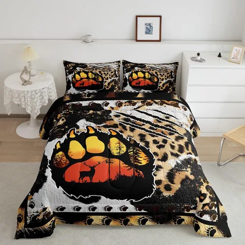Miniatura 16 de Juego de ropa de cama de oso para niños y adolescentes, juego de edredón de animales salvajes para niños, adolescentes, naturaleza, vida silvestre