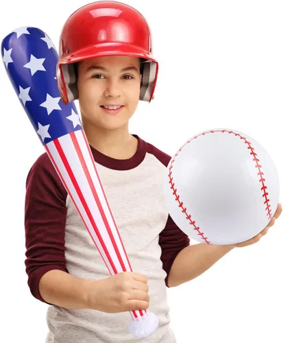 Miniatura 4 de EVERMARKET 2 unidades de bate inflable de béisbol y béisbol con bandera estadounidense, pelota de playa, regalos de fiesta temática deportiva