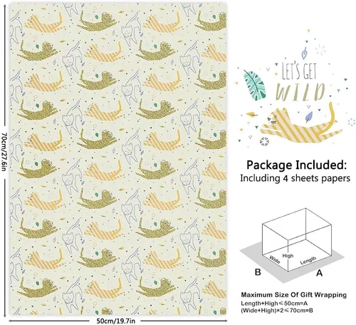 Miniatura 2 de Go Wild Safari Jungle Animals Leopard Cats Monstera Leaf Papel de regalo Hojas planas (4 hojas, 4 diseños: 15 pies cuadrados ttl)-Para niñas
