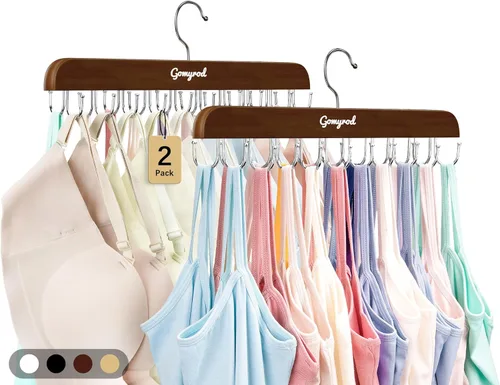 Miniatura 12 de Gomyrod Colgador de brasier para armario, colgador de camiseta sin mangas con capacidad de 20 ganchos plegables de madera para ahorrar espacio