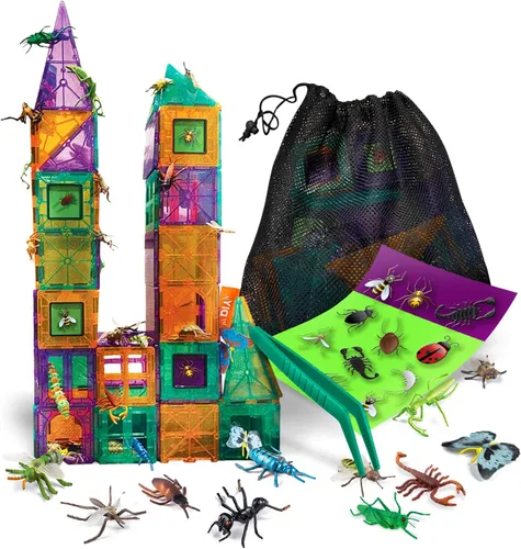 Miniatura 4 de DIY jr Creepy Archi Tiles - Azulejos magnéticos para niños - Bloques de construcción coloridos con insectos, bolsa de almacenamiento, calcomanías
