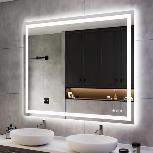 Miniatura 53 de ISKM Espejo LED con marco para baño de 40"x30", espejo de baño LED regulable con luces, antivaho, espejo iluminado frontal y retroiluminado de 3
