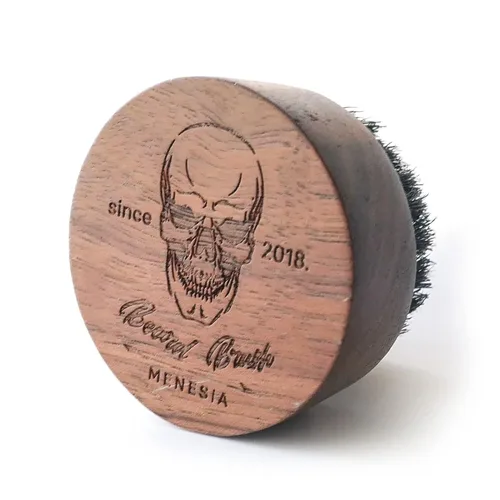Miniatura 3 de Cepillo de barba pequeño y redondo, cepillo de bolsillo para hombre, cerdas de jabalí de madera, cepillo para bigote para hombre (calavera)