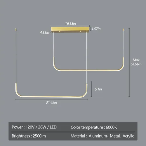 Miniatura 5 de Candelabro lineal moderno regulable de 6000 K, lámparas colgantes LED para techo, lámparas doradas para comedor, cocina, isla, sala de estar, Negro