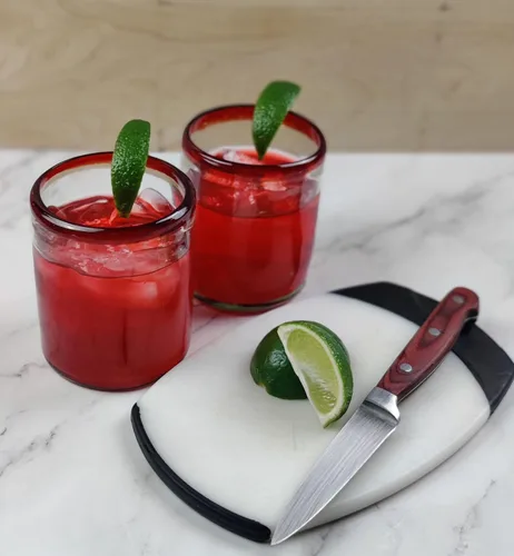 Miniatura 4 de Dos Sueños Vasos mexicanos soplados a mano, juego de 6 vasos con bordes rojos (10 onzas cada uno)
