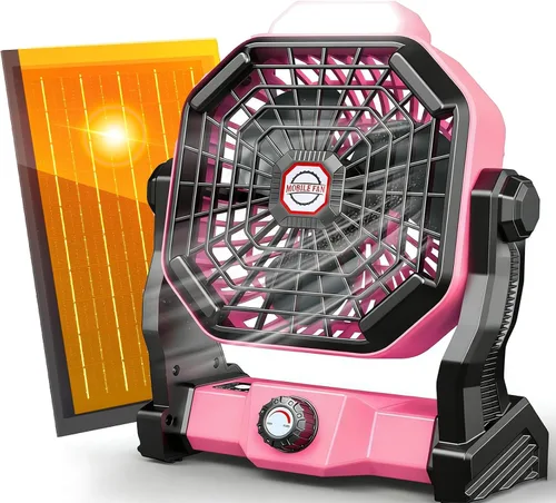 Miniatura 9 de Ventilador recargable con energía solar, (30 horas de funcionamiento) ventiladores de camping solares y linterna LED, ventilador portátil de 8