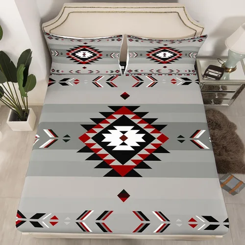 Miniatura 17 de Juego de sábanas bajeras de diseño nativo americano del suroeste para niños, niñas y adolescentes, juego de ropa de cama tribal para niños, niñas