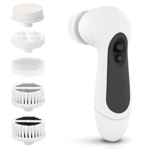 CLSEVXY - Juego de cepillos giratorios de limpieza facial resistente al agua, con 5 cabezales de cepillo exfoliante - Cepillo limpiador facial