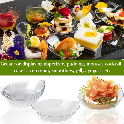 Miniatura 6 de TOFLEN Mini platos de postre de 100 unidades con cucharas de degustación, 3-1/8 x 2-5/8 pulgadas, pequeños platos de plástico transparente
