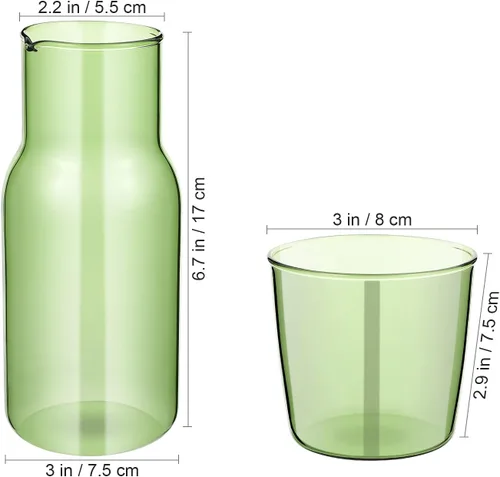 Miniatura 4 de Juego de 1 jarra de agua para mesita de noche, jarra de noche con vaso de cristal, color verde