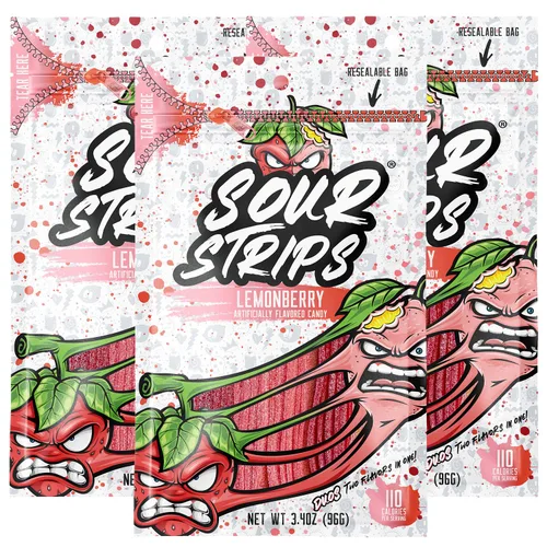 Miniatura 14 de Sour Strips Sour Candy Belts, Appleberry, bolsas de dulces resellables, 3.4 onzas (paquete de 3)
