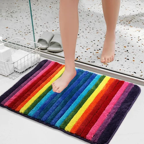 NIENLCIP Alfombras de Baño Arcoíris Coloridas de Microfibra, Tapete de Baño Antideslizante de Felpa, Alfombras de Piso Absorbentes de Agua, Tapete