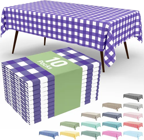 Miniatura 12 de Smiry Paquete de 3 Manteles Desechables de Cuadros Gingham Color Caqui - 54" x 72" Mantel de Plástico de Servicio Pesado, Cubiertas de Mesa