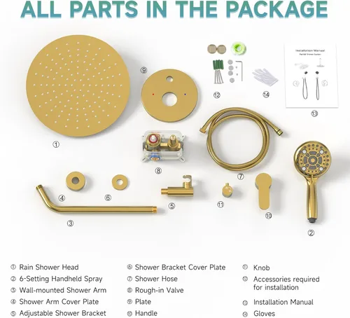 Miniatura 7 de SR SUN RISE Grifo de ducha – Sistema multifuncional de cabezal de ducha de alta presión con accesorios de cabezal de ducha de mano – Válvula Oro