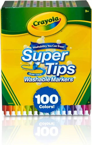 Crayola Juego de marcadores Super Tips (100 unidades), marcadores lavables de punta fina, marcadores de dibujo para niños y adultos, crea líneas