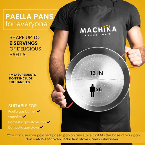 Miniatura 3 de Machika Paella de acero al carbono de 13 pulgadas, sartén grande de acero pulido de 13.4 in de España, ideal para fiestas de paella en interiores