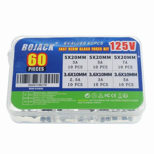 Miniatura 2 de BOJACK Fusibles para luces de Navidad 5x20mm 125V 3A 5A 7A Fusible de vidrio de soplado rápido Fusibles 3.6X10mm Mini Fusible 125V 2.5A 3A 5A Kit