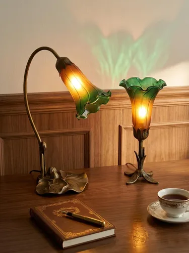 Miniatura 6 de Pantalla de cristal soplado Lily Flower, tulipán estilo Tiffany reemplazo para lámparas de mesa y pie, diámetro interior de apertura de 1.06 Ámbar
