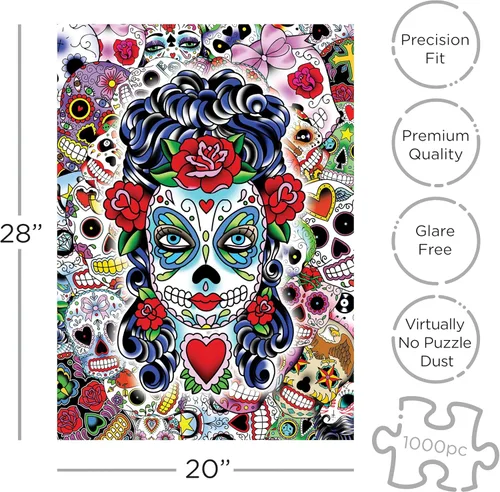 Miniatura 2 de AQUARIUS Sugar Skulls - Rompecabezas de 1000 piezas, sin deslumbramiento, ajuste de precisión, mercancía y coleccionables de Sugar Skulls