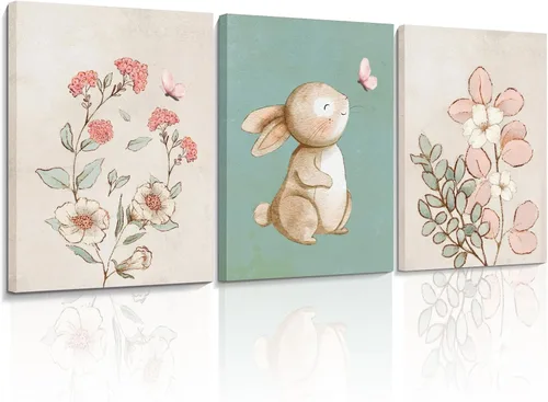 Dytila - Juego de 3 cuadros enmarcados para decoración de habitación de bebé, imágenes botánicas de flores rosas para decoración de pared, pinturas