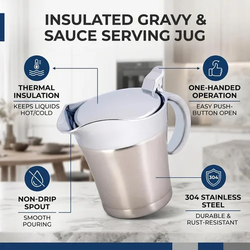 Miniatura 3 de Salsa de doble pared con aislamiento térmico de acero inoxidable 304 Salsa de barco Serveware para bebidas Olla de cocina Jarra para servir