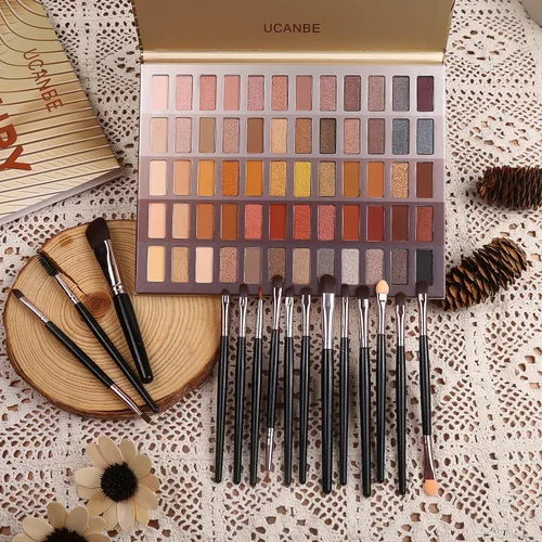 Miniatura 2 de UCANBE Paleta de sombra de ojos desnudos de 60 colores + juego de brochas de maquillaje, todo en uno, paleta de maquillaje ahumado neutro