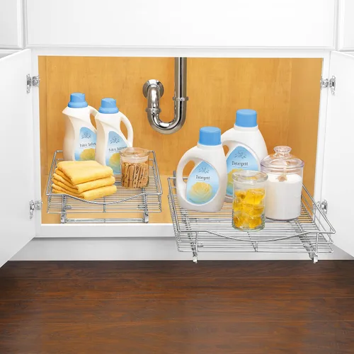 Miniatura 8 de LYNK PROFESSIONAL® Organizador de gabinete extraíble, cajones deslizantes de 17 x 18 pulgadas para gabinetes de cocina - Estantes deslizantes Cromo