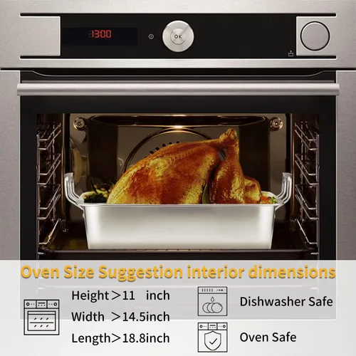 Miniatura 6 de Asador rectangular de acero inoxidable de 15 pulgadas con estante en forma de V y tostador de pavo, tostador rectangular para pavo, pollo, verduras