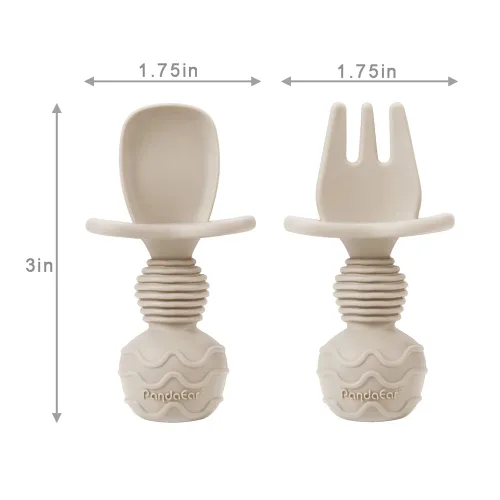 Miniatura 2 de PandaEar Paquete de 4 tenedores de cuchara de destete de silicona para bebés, juego de utensilios de autoalimentación para el primer entrenamiento