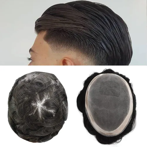Miniatura 9 de Sistema de peluquín para hombres 100% real Remy piezas de cabello humano duradero NPU con monofilamento Mens Toupee para hombre Cabello Humano