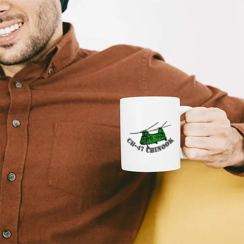 Miniatura 4 de Taza de café de cerámica de 11 onzas Ch-47 Chinook con nombre de helicóptero blanco, diseño de taza de té