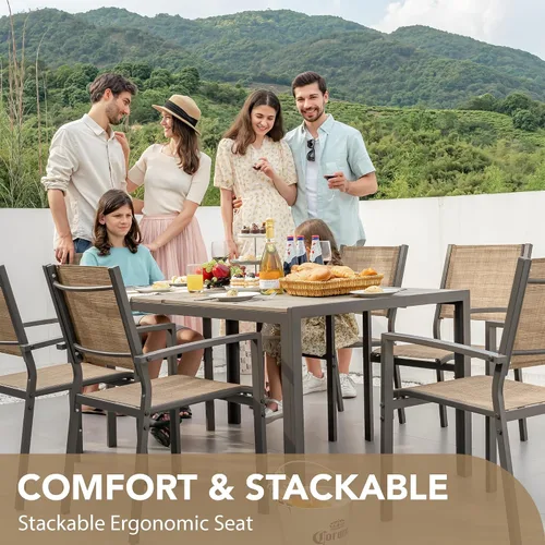 Miniatura 6 de Devoko Juego de comedor para patio, 7 piezas, muebles de exterior con mesa rectangular y 6 sillas apilables, juego de conversación familiar