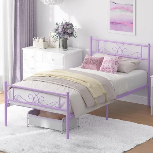 Miniatura 3 de Weehom - Base de cama tamaño individual con cabecero, estribo, soporte de listones de acero, cama metálica tamaño individual, no necesita somier