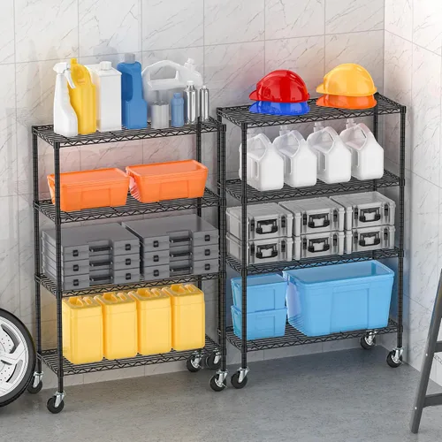 Miniatura 8 de Folews Estantería de Almacenamiento de 4 Niveles con Ruedas, Estantes Rodantes de Almacenamiento de Metal con Capa Ajustable, Estante de Acero