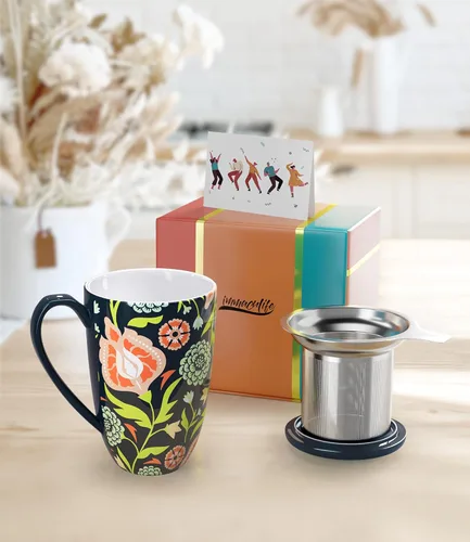 Miniatura 7 de Taza de té con infusor y tapa Taza de té con tapa Teaware con filtro de gran capacidad 16 onzas, azul marino