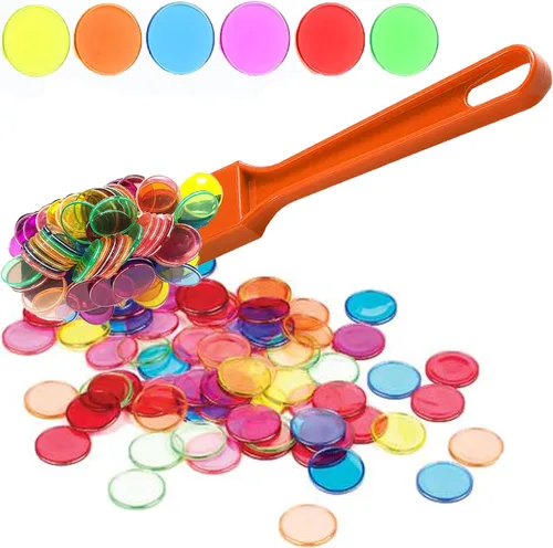 Juego de fichas de bingo, varita magnética y 100 fichas de conteo, marcadores de plástico transparente de 6 colores para juego de aprendizaje Naranja
