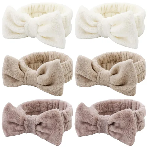 Miniatura 7 de WHAVEL Paquete de 6 diademas de spa rosadas, diademas de maquillaje, diademas de microfibra con lazo de microfibra, diadema facial de rayas de Tipo