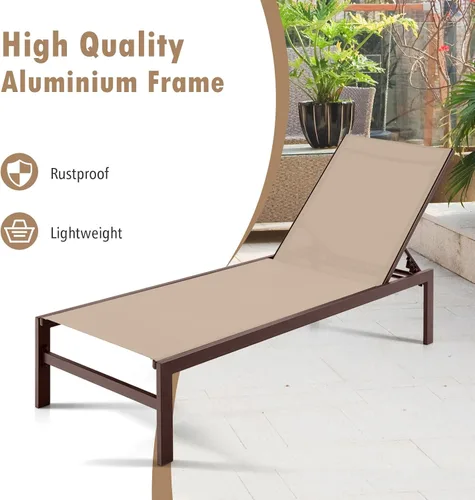 Miniatura 7 de Giantex Tumbona para patio, silla para tomar el sol al aire libre, tumbona reclinable con 6 posiciones ajustables, marco de aluminio, sillas