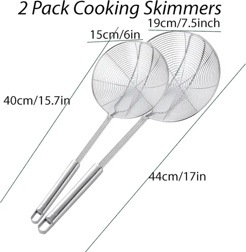 Miniatura 3 de Espumador de araña de acero inoxidable, juego de 2 cucharas coladoras de pasta de cocina profesional con mango largo