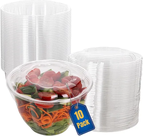 Miniatura 7 de Ensaladeras desechables de plástico con tapas herméticas, ideales para preparación de comidas, comida para llevar, catering, fiestas, picnics