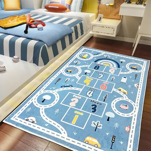 Miniatura 6 de Alfombra de juego infantil de 4 x 6 pies, alfombra grande de Hopscotch para niños, para dormitorio, sala de juegos, alfombra suave para aula, área
