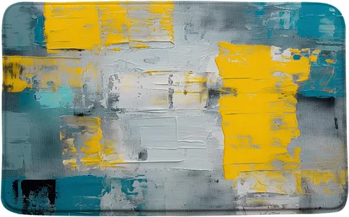 Miniatura 4 de Tapete de baño azul, gris y naranja, azul quemado, naranja y gris, pintura abstracta de pinceladas, arte moderno, decoración de baño, tapete