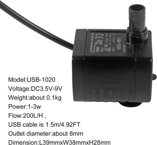 Miniatura 4 de Mini bomba de agua sumergible DC 3.5-9V USB 3W 200L/H con tubo de 6.5 pies para acuarios, pecera, fuente de estanque, fuentes de interior, estatua